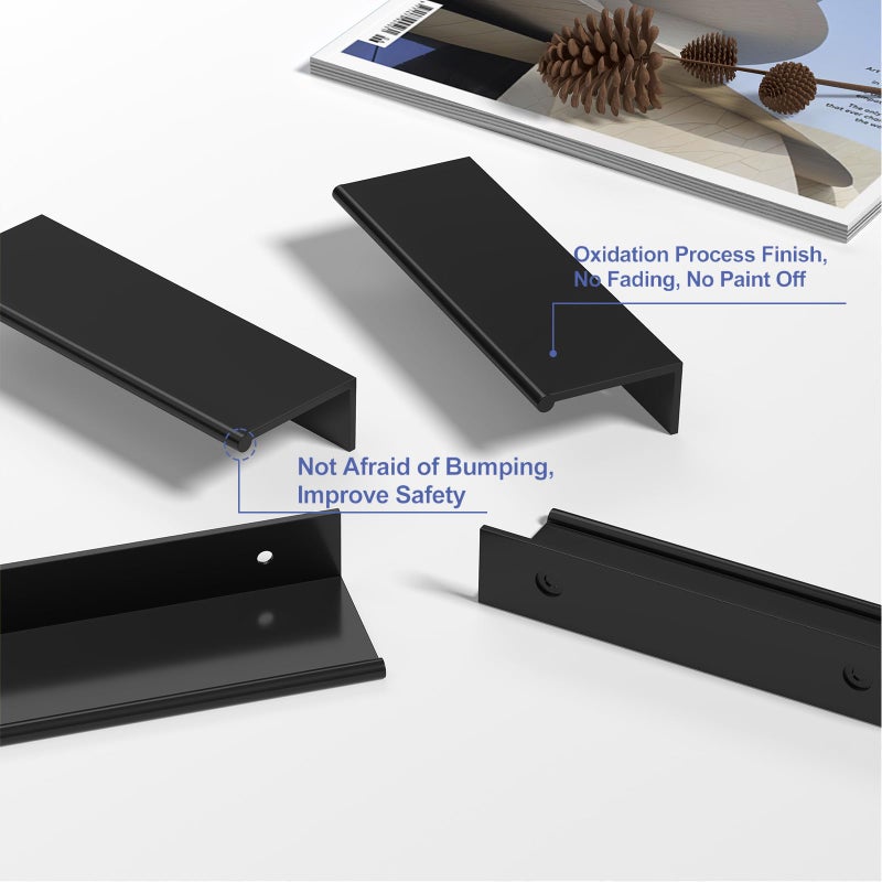 Peaha 10 Pack Kitchen Cabinet Handles 3-3/4 inch Black Pulls for Dresser Drawers Door Edge Finger Pull Aluminum Alloy Hardware - Image 4